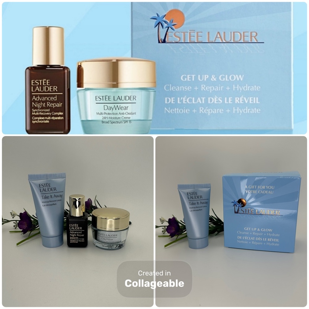 Estée Lauder GET UP & GLOW Cleanse + Repair + Hydrate 3 piece Gift Set ~ New !
